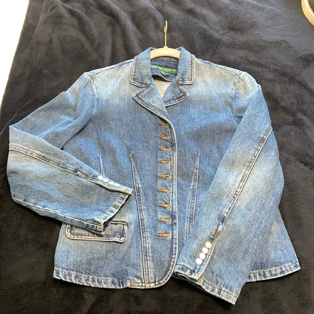 Lauren Jeans Co. Ralph Lauren Petite Tailored Button Up Denim Jacket Blazer
